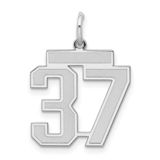 Sterling Silver Rhodium-plated Medium Satin Number 37 Charm