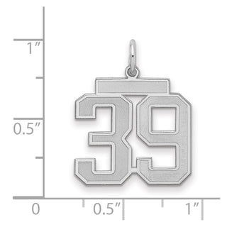 Sterling Silver Rhodium-plated Medium Satin Number 39 Charm