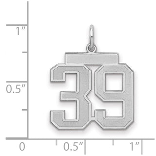 Sterling Silver Rhodium-plated Medium Satin Number 39 Charm