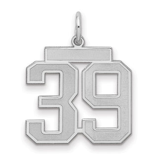 Sterling Silver Rhodium-plated Medium Satin Number 39 Charm