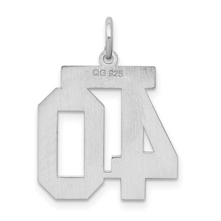 Sterling Silver Rhodium-plated Medium Satin Number 40 Charm