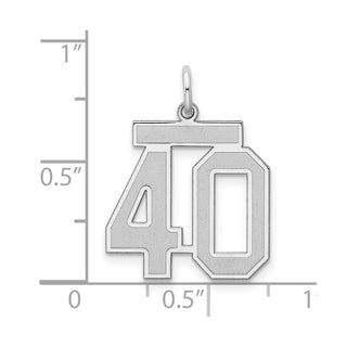 Sterling Silver Rhodium-plated Medium Satin Number 40 Charm