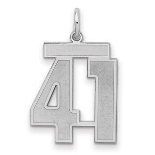 Sterling Silver Rhodium-plated Medium Satin Number 41 Charm