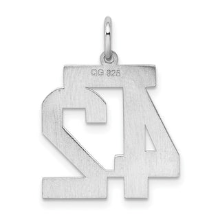Sterling Silver Rhodium-plated Medium Satin Number 42 Charm