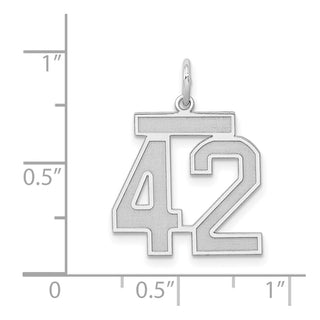 Sterling Silver Rhodium-plated Medium Satin Number 42 Charm