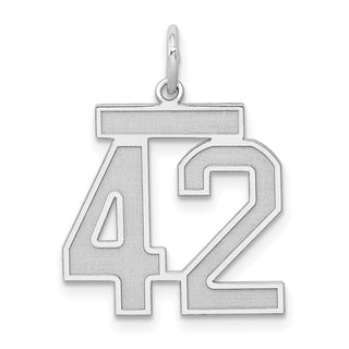 Sterling Silver Rhodium-plated Medium Satin Number 42 Charm