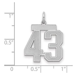 Sterling Silver Rhodium-plated Medium Satin Number 43 Charm