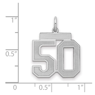 Sterling Silver Rhodium-plated Medium Satin Number 50 Charm