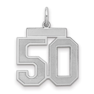 Sterling Silver Rhodium-plated Medium Satin Number 50 Charm