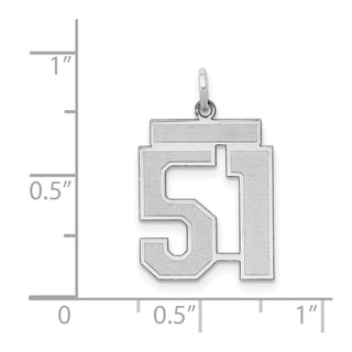 Sterling Silver Rhodium-plated Medium Satin Number 51 Charm