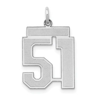 Sterling Silver Rhodium-plated Medium Satin Number 51 Charm