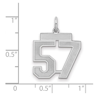 Sterling Silver Rhodium-plated Medium Satin Number 57 Charm
