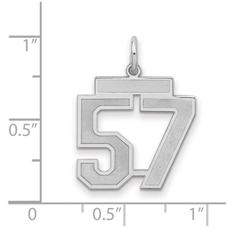 Sterling Silver Rhodium-plated Medium Satin Number 57 Charm