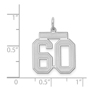 Sterling Silver Rhodium-plated Medium Satin Number 60 Charm