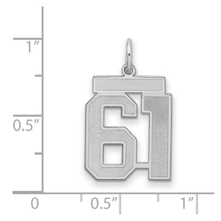 Sterling Silver Rhodium-plated Medium Satin Number 61 Charm