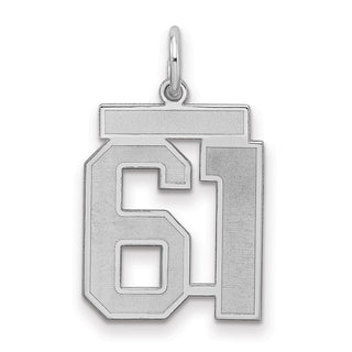 Sterling Silver Rhodium-plated Medium Satin Number 61 Charm