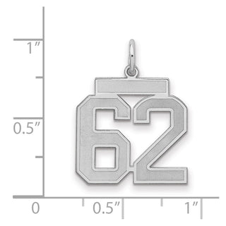 Sterling Silver Rhodium-plated Medium Satin Number 62 Charm
