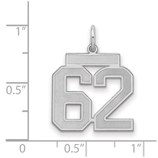 Sterling Silver Rhodium-plated Medium Satin Number 62 Charm