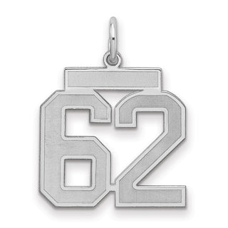 Sterling Silver Rhodium-plated Medium Satin Number 62 Charm