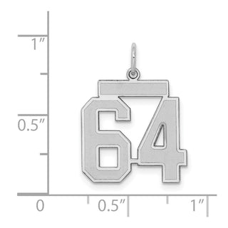 Sterling Silver Rhodium-plated Medium Satin Number 64 Charm