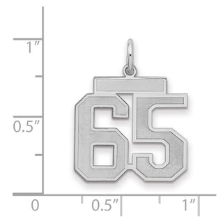 Sterling Silver Rhodium-plated Medium Satin Number 65 Charm