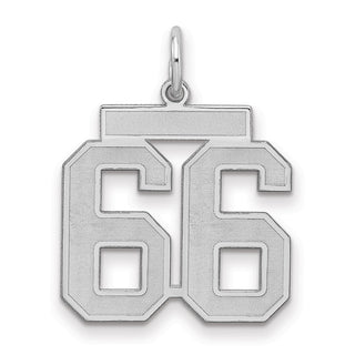 Sterling Silver Rhodium-plated Medium Satin Number 66 Charm