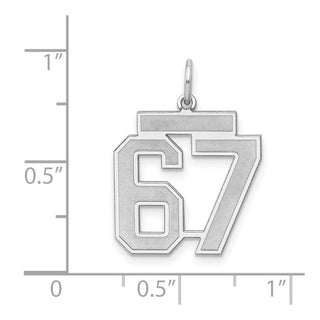 Sterling Silver Rhodium-plated Medium Satin Number 67 Charm