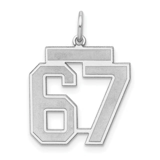 Sterling Silver Rhodium-plated Medium Satin Number 67 Charm
