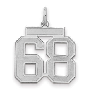 Sterling Silver Rhodium-plated Medium Satin Number 68 Charm