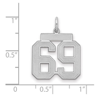 Sterling Silver Rhodium-plated Medium Satin Number 69 Charm