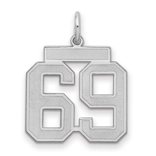 Sterling Silver Rhodium-plated Medium Satin Number 69 Charm