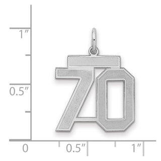 Sterling Silver Rhodium-plated Medium Satin Number 70 Charm