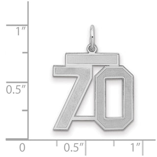 Sterling Silver Rhodium-plated Medium Satin Number 70 Charm