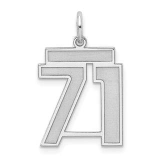 Sterling Silver Rhodium-plated Medium Satin Number 71 Charm