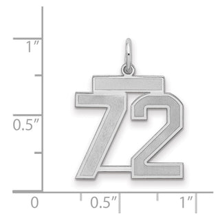 Sterling Silver Rhodium-plated Medium Satin Number 72 Charm