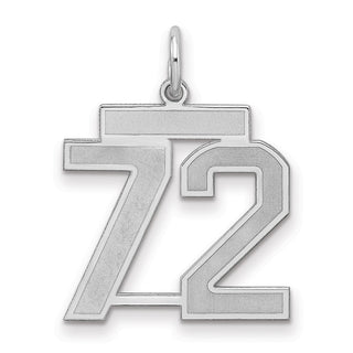 Sterling Silver Rhodium-plated Medium Satin Number 72 Charm