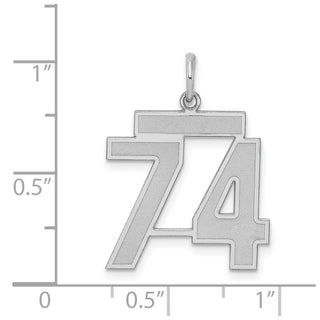 Sterling Silver Rhodium-plated Medium Satin Number 74 Charm