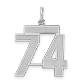 Sterling Silver Rhodium-plated Medium Satin Number 74 Charm