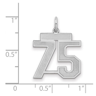 Sterling Silver Rhodium-plated Medium Satin Number 75 Charm