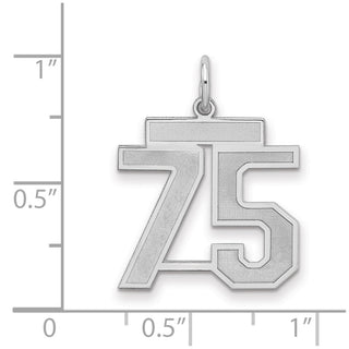 Sterling Silver Rhodium-plated Medium Satin Number 75 Charm