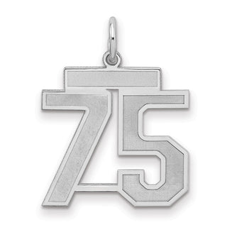 Sterling Silver Rhodium-plated Medium Satin Number 75 Charm