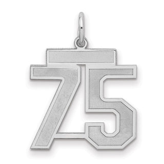 Sterling Silver Rhodium-plated Medium Satin Number 75 Charm