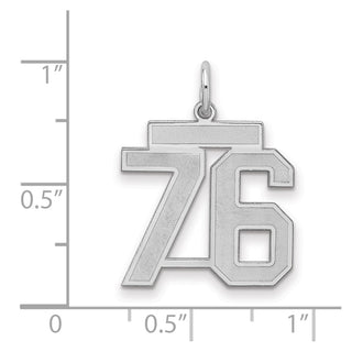 Sterling Silver Rhodium-plated Medium Satin Number 76 Charm