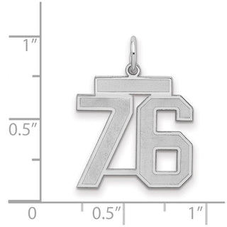 Sterling Silver Rhodium-plated Medium Satin Number 76 Charm