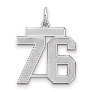 Sterling Silver Rhodium-plated Medium Satin Number 76 Charm