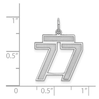 Sterling Silver Rhodium-plated Medium Satin Number 77 Charm