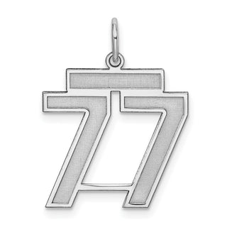 Sterling Silver Rhodium-plated Medium Satin Number 77 Charm