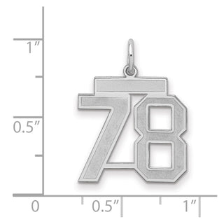 Sterling Silver Rhodium-plated Medium Satin Number 78 Charm