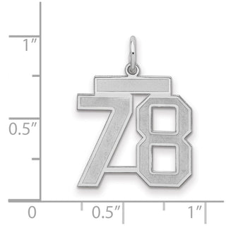 Sterling Silver Rhodium-plated Medium Satin Number 78 Charm