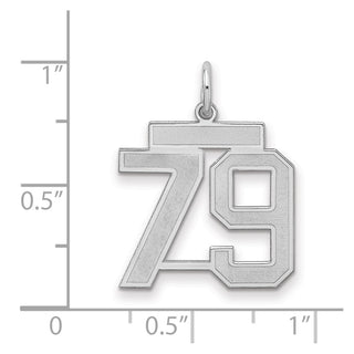 Sterling Silver Rhodium-plated Medium Satin Number 79 Charm